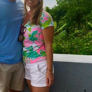 LILLY PULITZER MICHELE TOP T-SHIRT FLAMINGO PINK DON'T GIVE A CLUCK